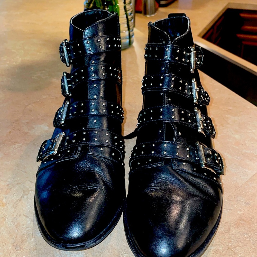 Rebecca Minkoff Maddox Black Studded Booties with Buckles Size 9.5